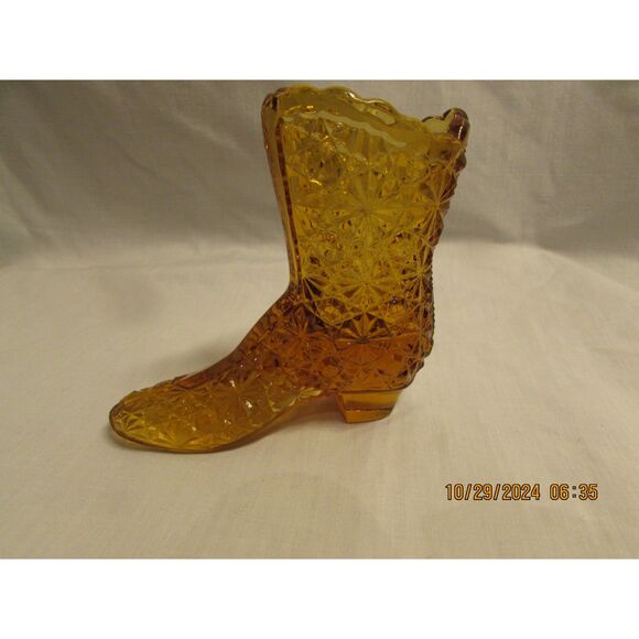 Vintage Fenton Daisy Button Amber Glass Miniature Victorian Boot Figurine 4” - Picture 1 of 7